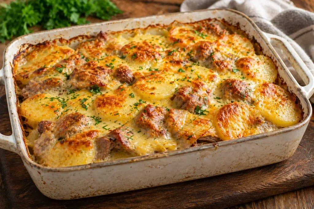 Свинина с картошкой в духовке слоями